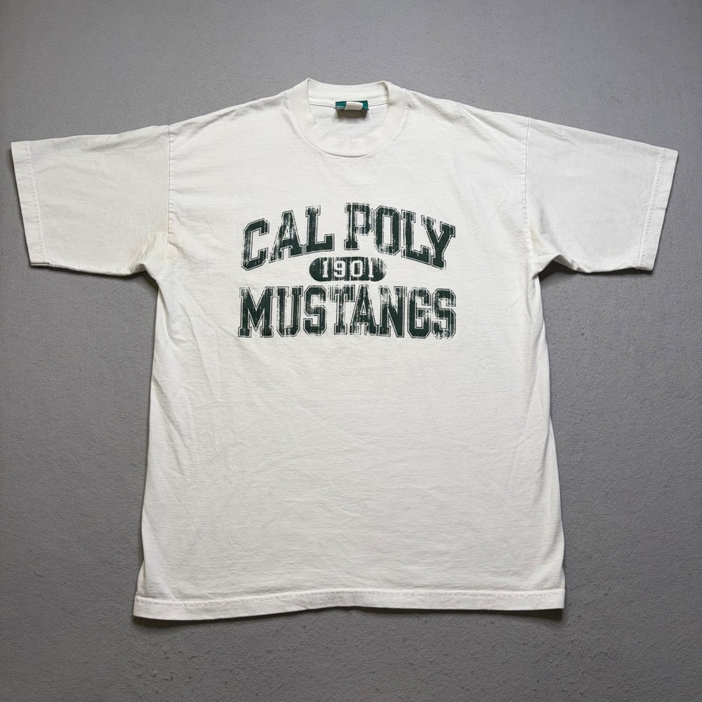 Cal Poly Collection T-Shirt Mens XL White Mustangs Vintage 90s Made in USA EH37